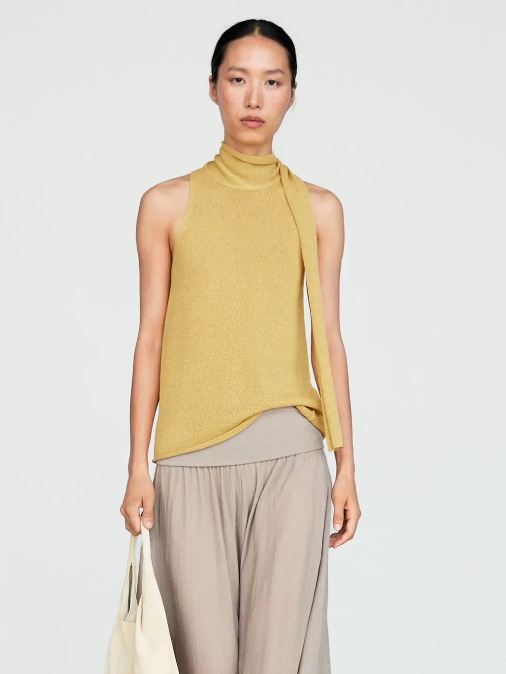 Massimo Dutti Linen Blend Halter Top with Tie Detail